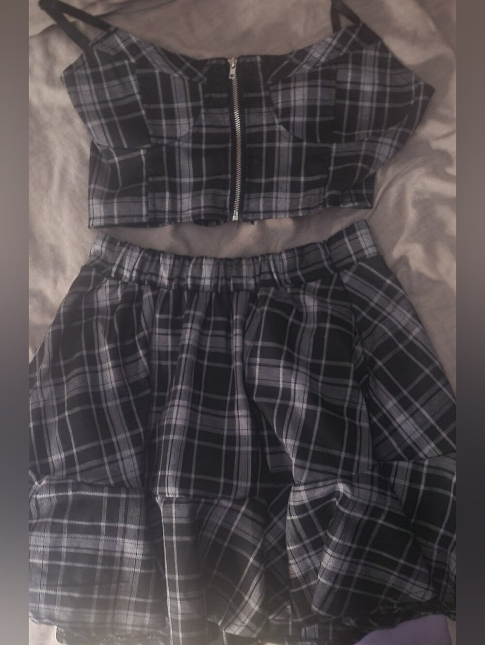 Two Piece Plaid Skirt Set